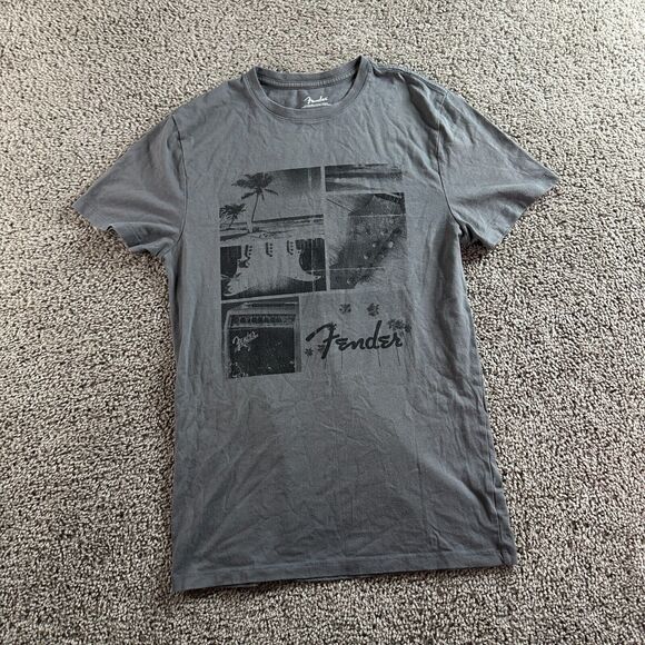 Fender Shirt Mens Small Gray Black Guitar Amp Palm Tree Beach Short Sleeve - Picture 2 of 10